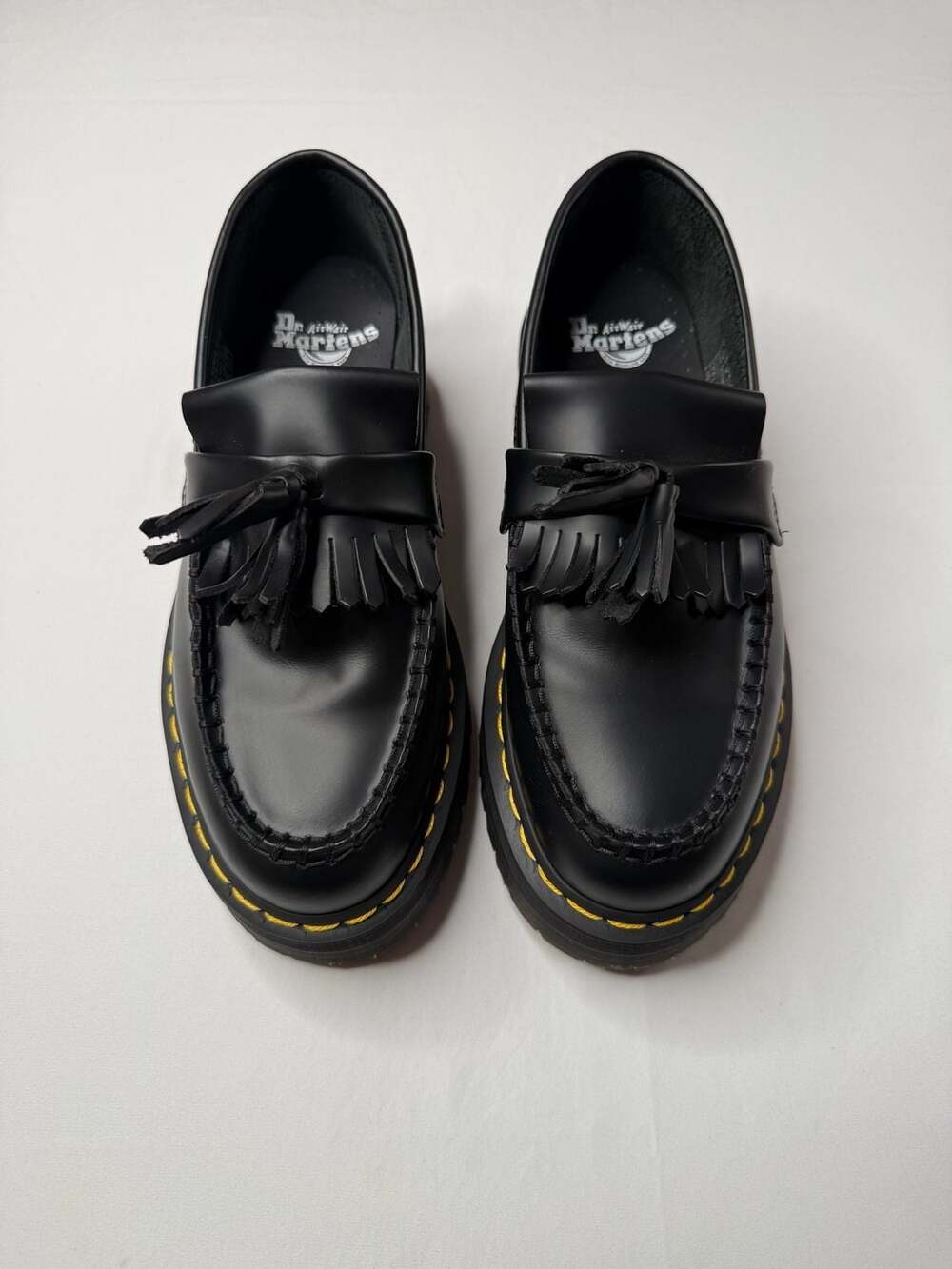 Dr. Martens Adrian Quad Tassel Loafers Black Smooth Leather Platform Shoes Size